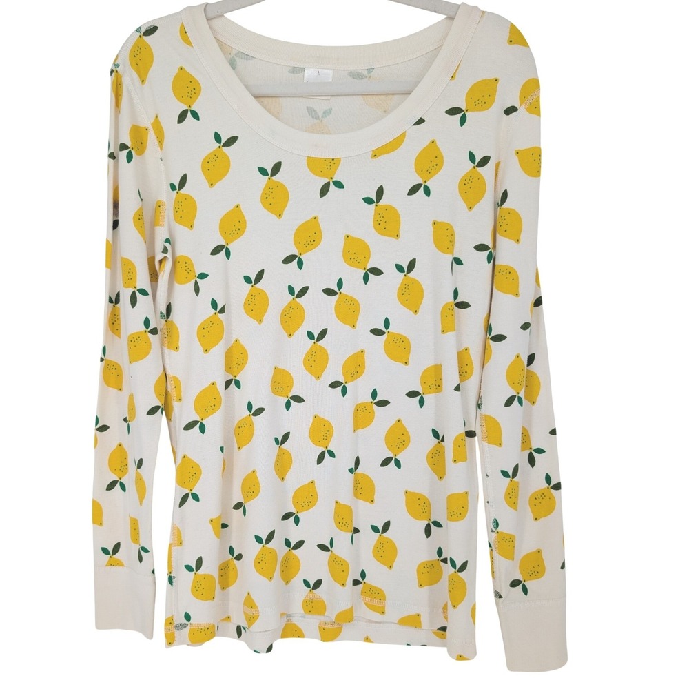 Hanna Andersson Lemon Print Scoop Neck Pajama Top Womens L Organic Cotton Kitsch